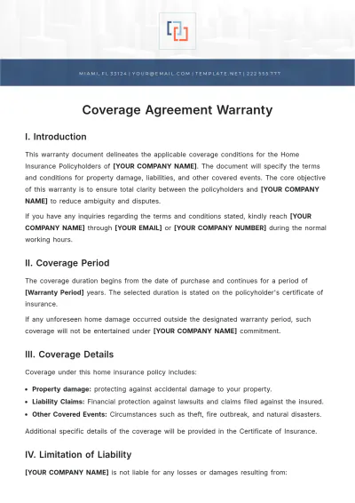 Free Coverage Agreement Warranty Template to Edit Online
