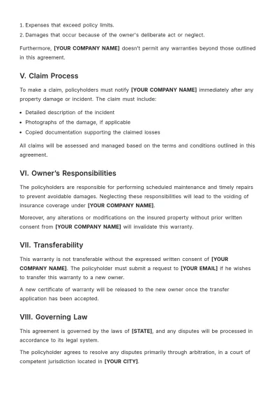 Free Coverage Agreement Warranty Template to Edit Online