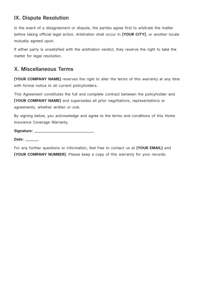 Free Coverage Agreement Warranty Template to Edit Online