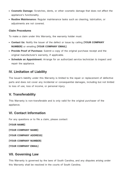 Free Extended Appliance Warranty Template to Edit Online