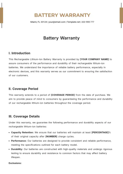 Free Battery Warranty Template to Edit Online
