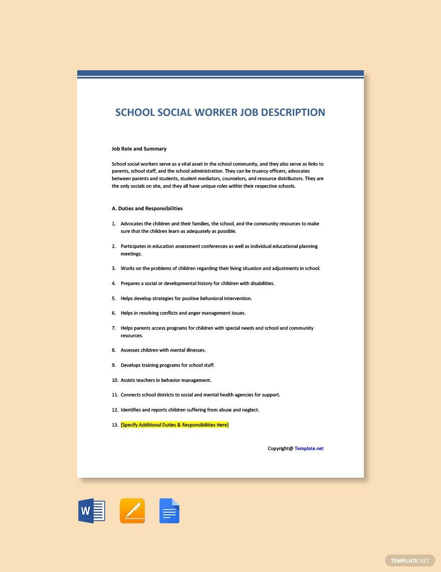 School Social Worker Job Ad and Description Template