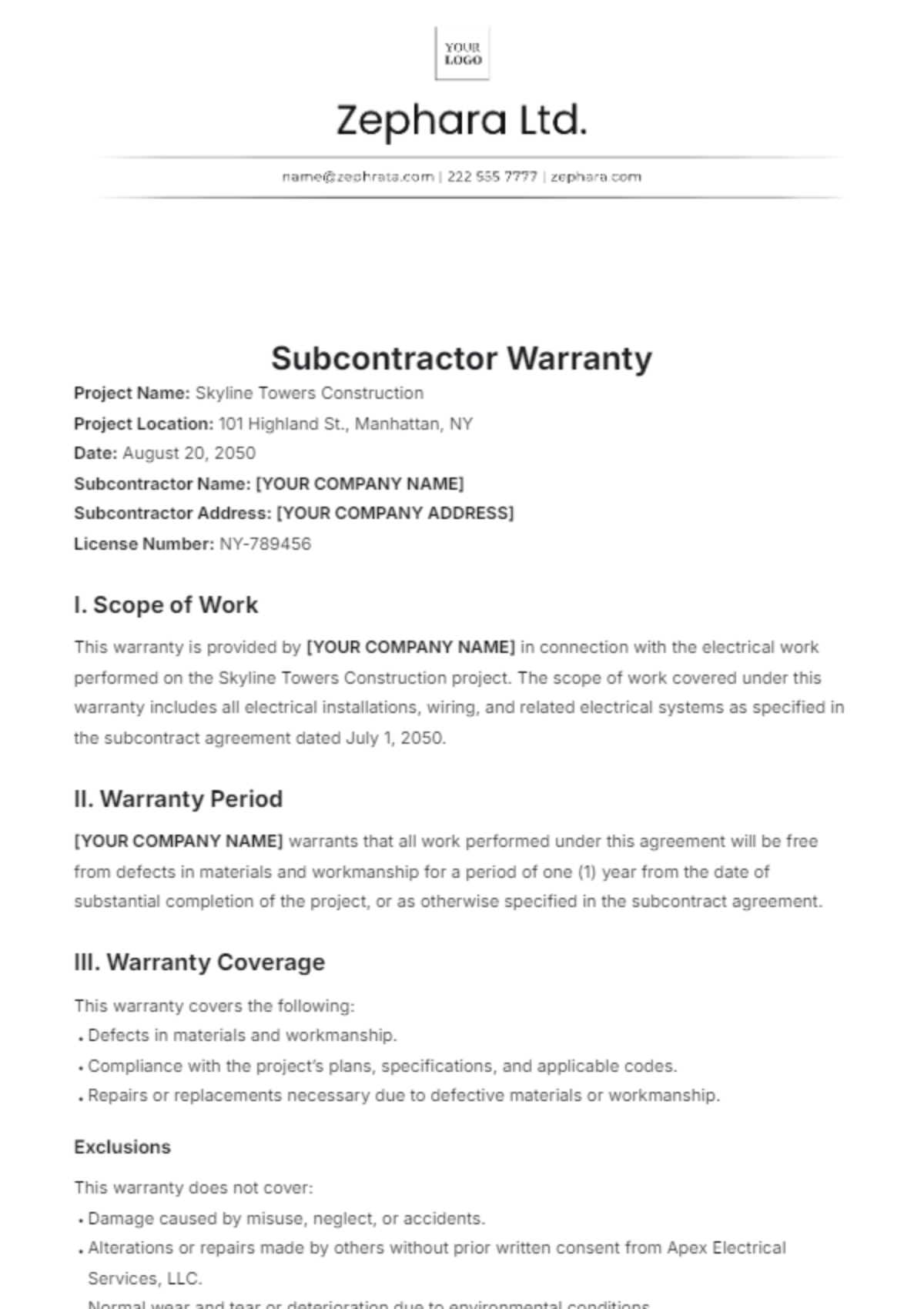 Subcontractor Warranty Template - Edit Online & Download