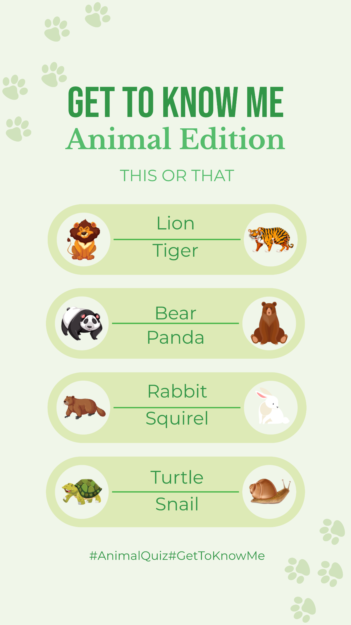 Get to Know Me This or That Instagram Quiz Animal Edition