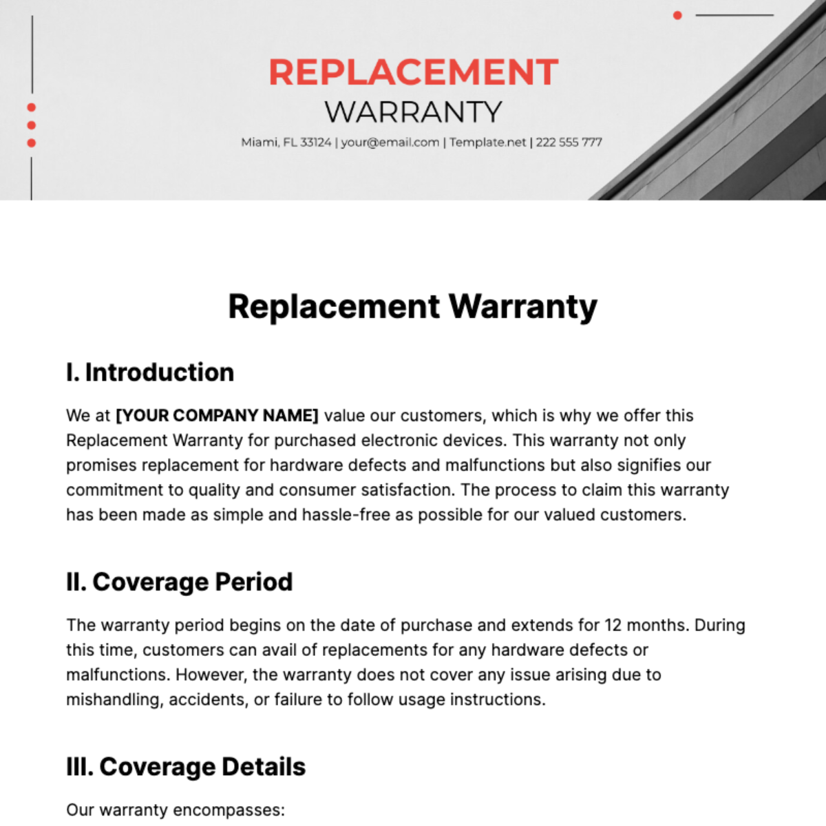 Replacement Warranty Template