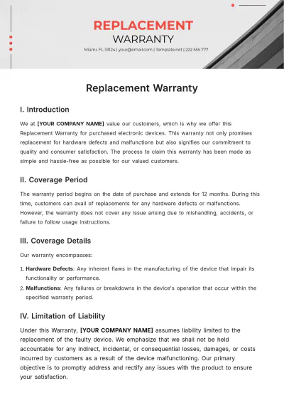 Free Replacement Warranty Template to Edit Online