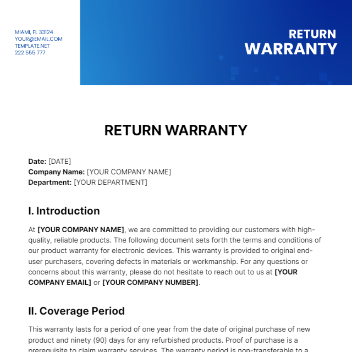 Return Warranty Template