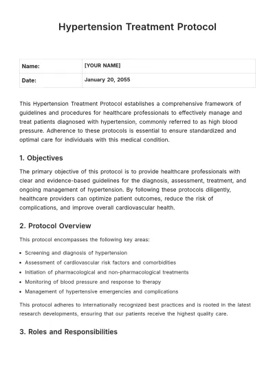 Free Hypertension Treatment Protocol Template to Edit Online