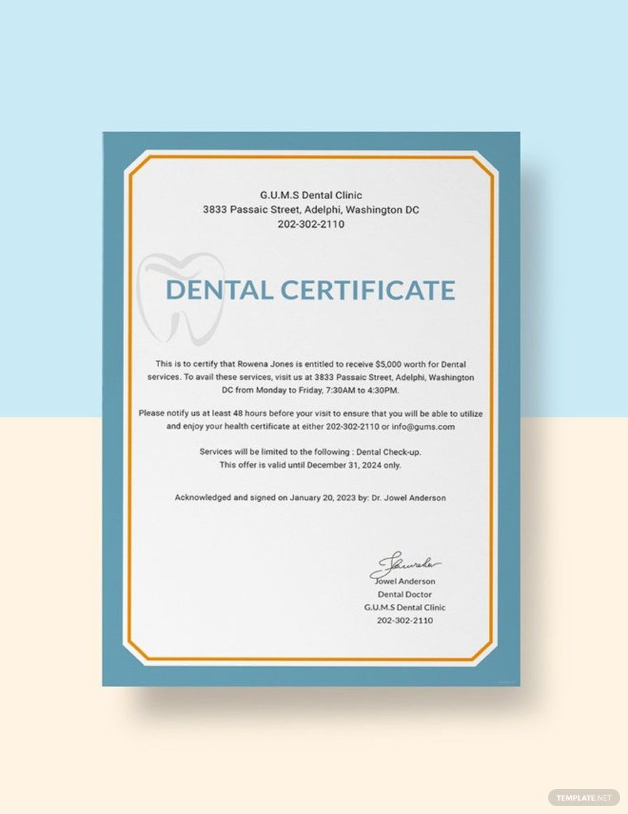 Dental Medical Certificate Sample Template