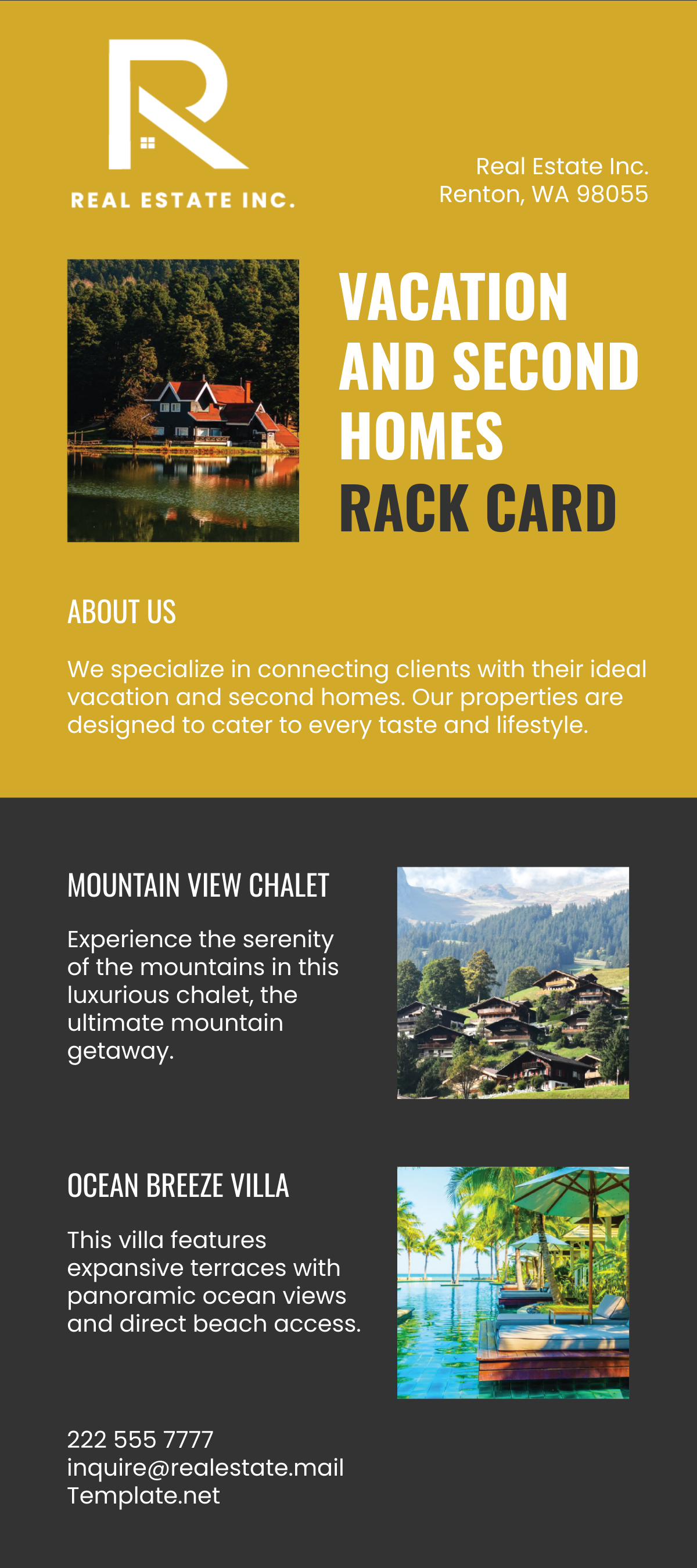 Free Vacation and Second Homes Rack Card Template
