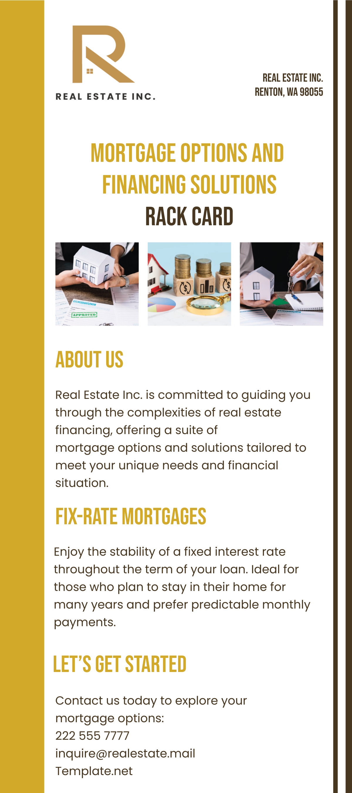 Mortgage Options and Financing Solutions Rack Card