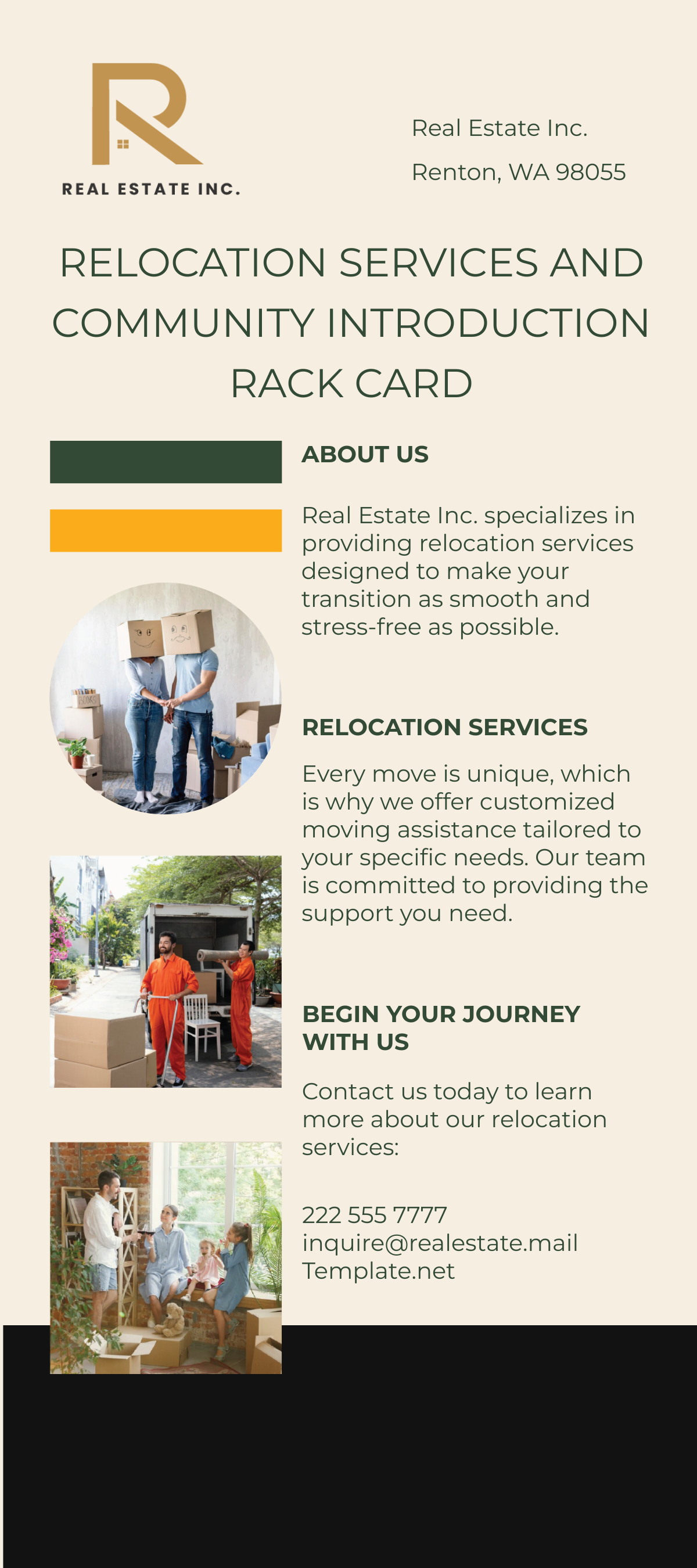 Free Relocation Services and Community Introduction Rack Card Template