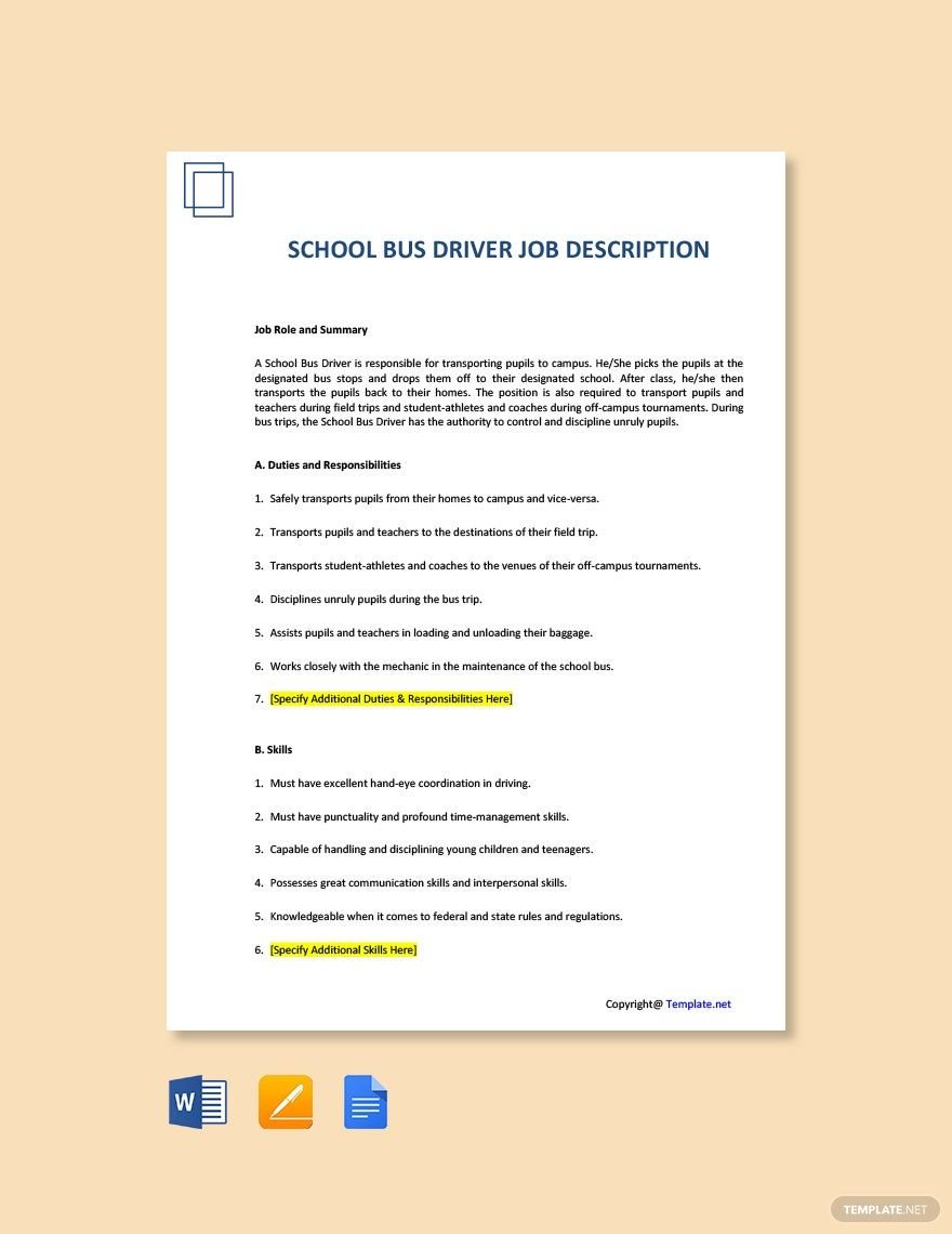 school bus job description pdf