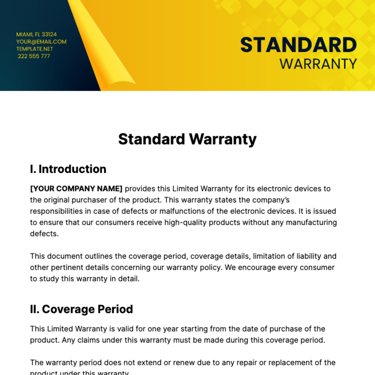 Standard Warranty Template