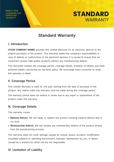 Free Standard Warranty Template to Edit Online