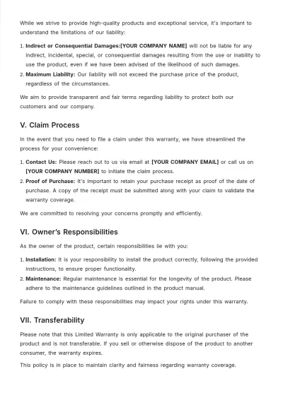 Free Standard Warranty Template to Edit Online