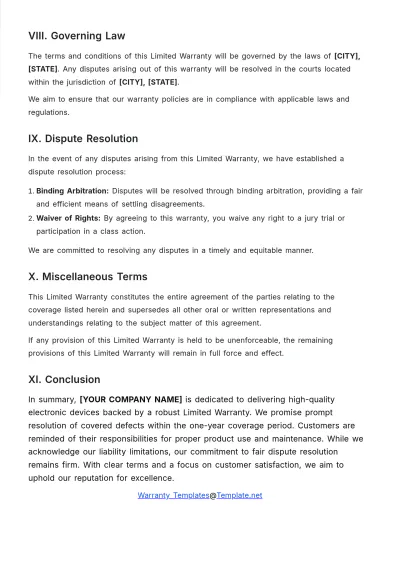 Free Standard Warranty Template to Edit Online