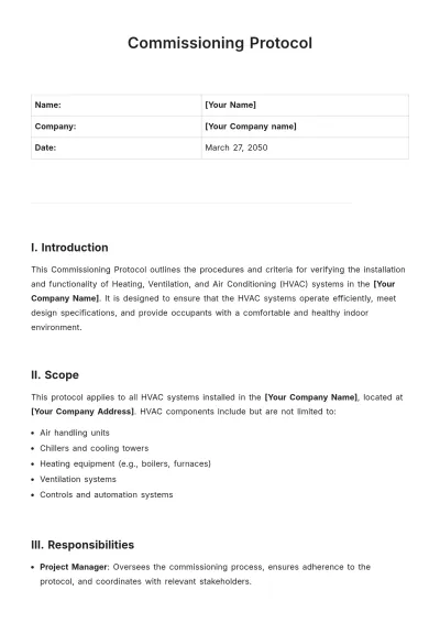 Free Commissioning Protocol Template to Edit Online