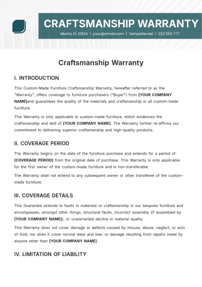 Free Craftsmanship Warranty Template to Edit Online