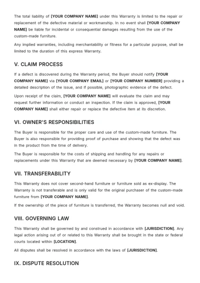 Free Craftsmanship Warranty Template to Edit Online