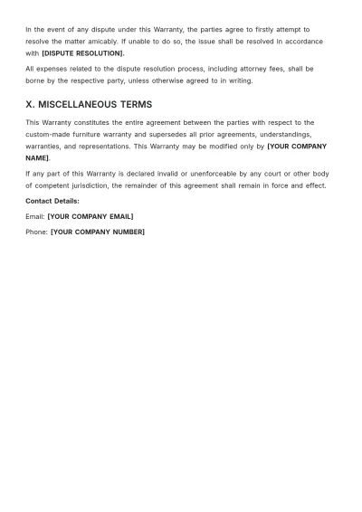 Free Craftsmanship Warranty Template to Edit Online