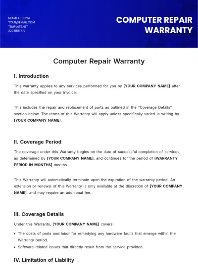 Free Computer Repair Warranty Template to Edit Online