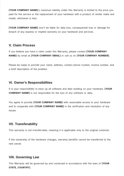 Free Computer Repair Warranty Template to Edit Online