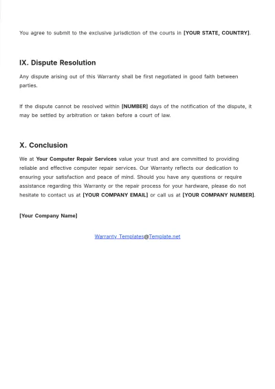 Free Computer Repair Warranty Template to Edit Online