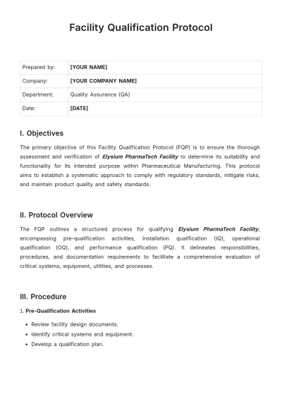 Free Facility Qualification Protocol Template to Edit Online