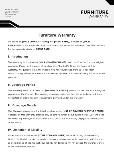 Free Furniture Warranty Template to Edit Online