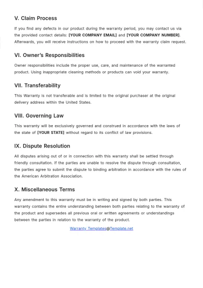 Free Furniture Warranty Template to Edit Online