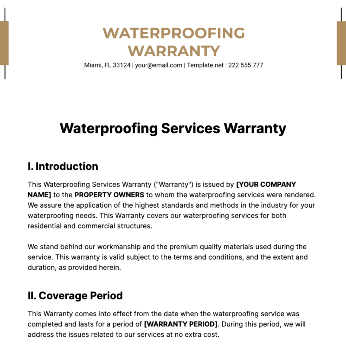 Waterproofing Warranty Template