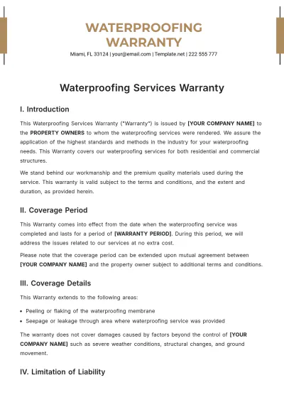 Free Waterproofing Warranty Template to Edit Online