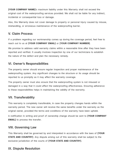 Free Waterproofing Warranty Template to Edit Online
