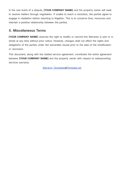 Free Waterproofing Warranty Template to Edit Online