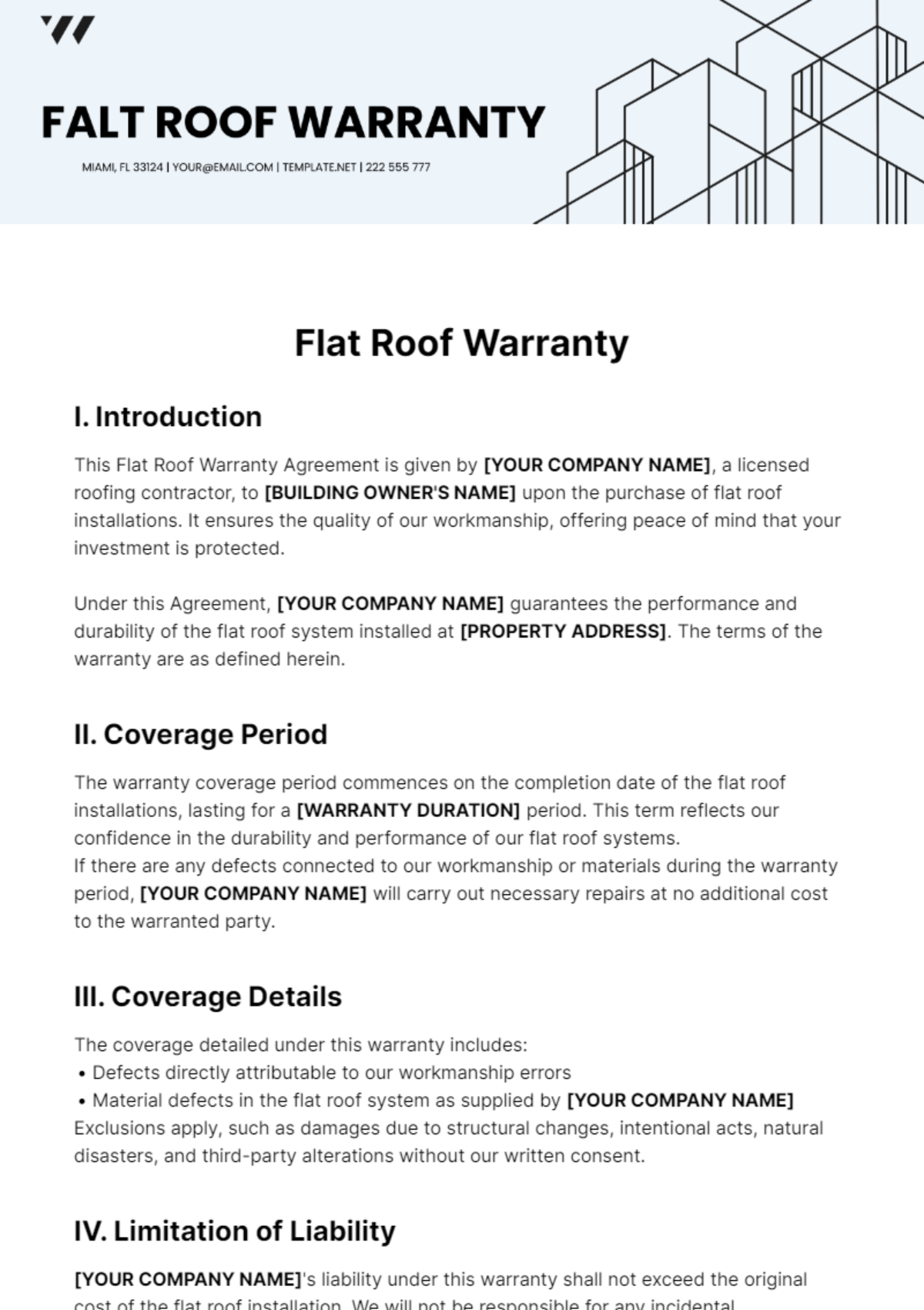 Flat Roof Warranty Template