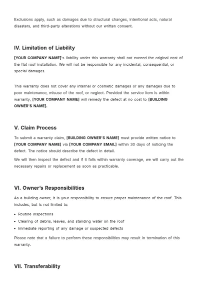Free Flat Roof Warranty Template to Edit Online