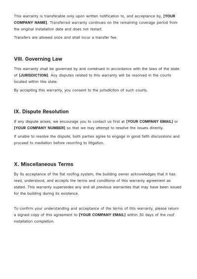 Free Flat Roof Warranty Template to Edit Online
