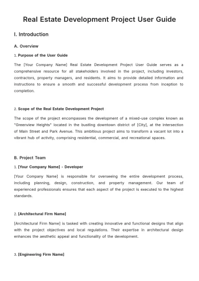 Free Real Estate Development Project User Guide Template to Edit Online