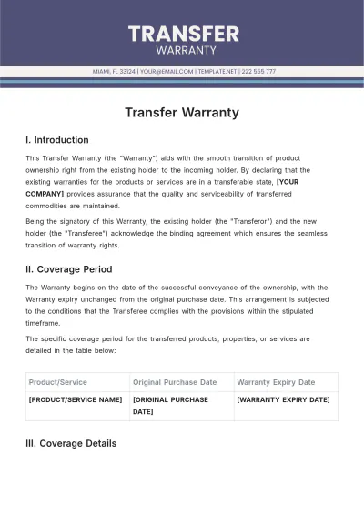 Free Transfer Warranty Template to Edit Online