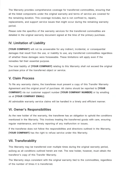 Free Transfer Warranty Template to Edit Online
