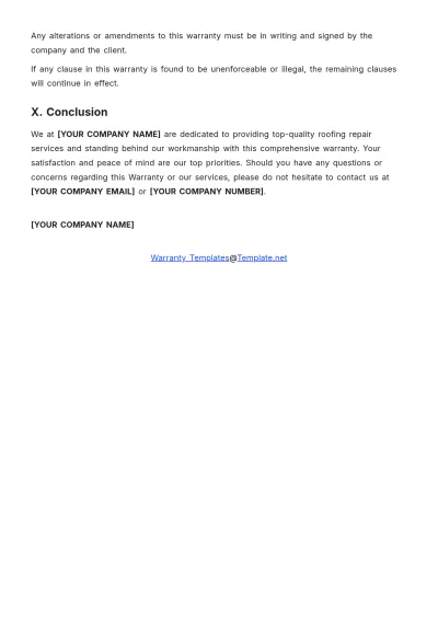 Free Roof Repair Warranty Template to Edit Online
