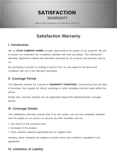 Free Satisfaction Warranty Template to Edit Online