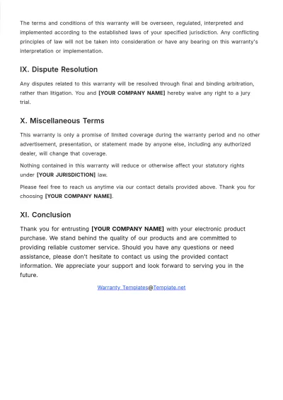 Free 1 Year Limited Warranty Template to Edit Online
