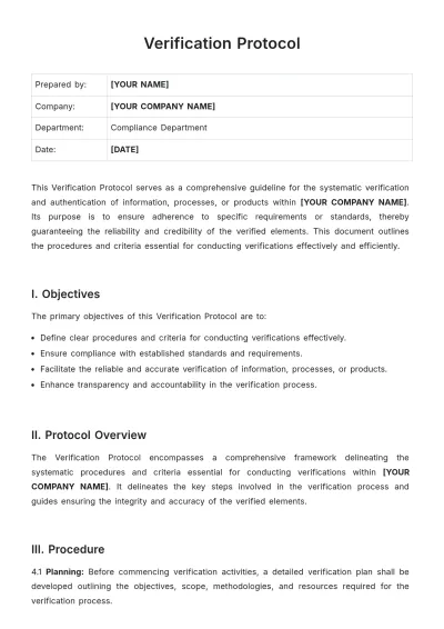 Free Verification Protocol Template to Edit Online