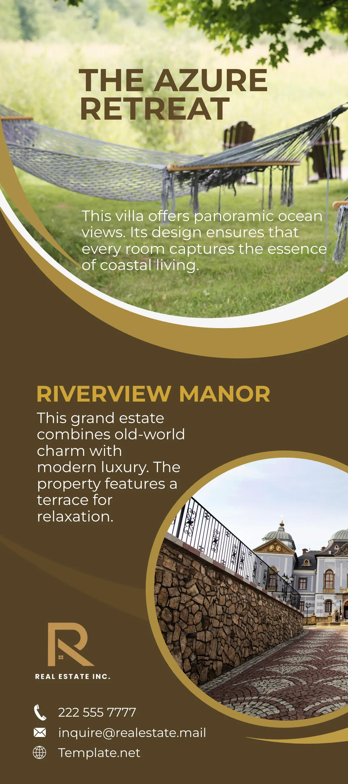 Free Waterfront and Beachfront Properties Rack Card Template to Edit Online