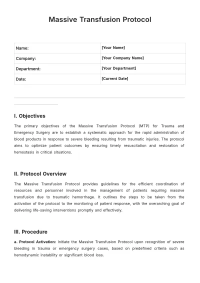 Free Massive Transfusion Protocol Template to Edit Online