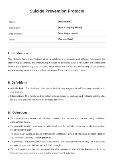 Free Suicide Prevention Protocol Template to Edit Online
