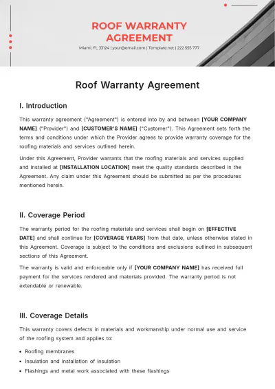 Free Roof Warranty Template to Edit Online