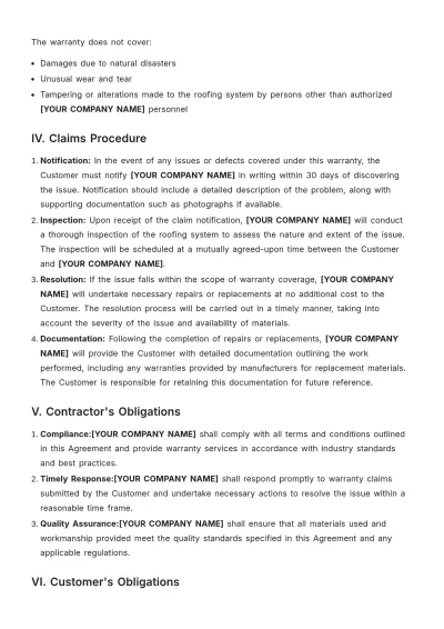Free Roof Warranty Template to Edit Online
